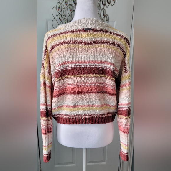 Billabong Cropped Sweater Women's S Cream & Red 100% Cotton Rough Knit  Dolman S - Picture 3 of 14